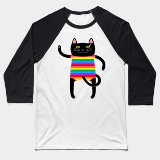 Black Cat Wearing a Rainbow Striped Onesie Baseball T-Shirt